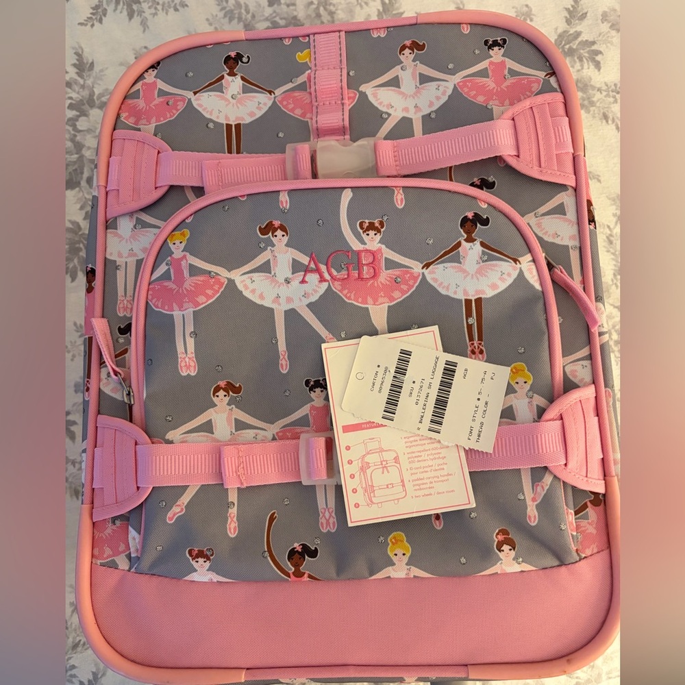 Pottery Barn Mackenzie Rolling Luggage with Pink and Gray Ballerinas